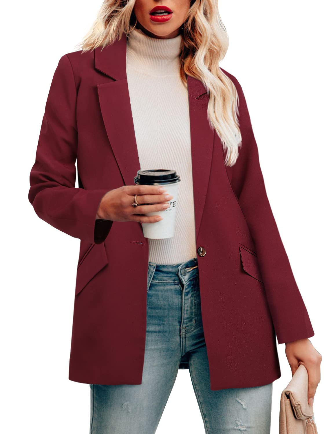 CRAZY GRID Womens Casual Blazer Jacket Long Sleeve Open Front Work Office Blazer Lapel Button Jacket - Xpressa