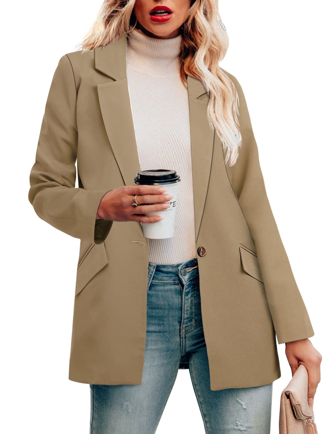CRAZY GRID Womens Casual Blazer Jacket Long Sleeve Open Front Work Office Blazer Lapel Button Jacket - Xpressa
