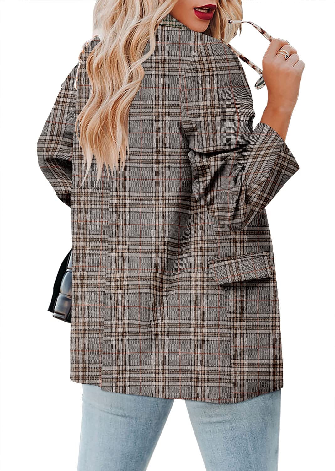 CRAZY GRID Womens Casual Blazer Jacket Long Sleeve Open Front Work Office Blazer Lapel Button Jacket - Xpressa