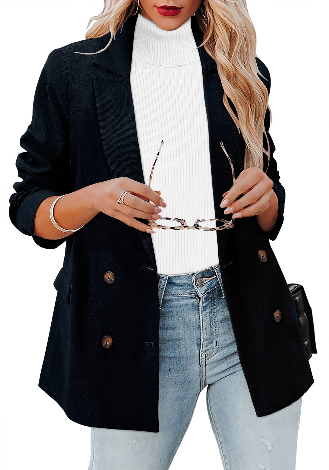 CRAZY GRID Womens Casual Blazer Jacket Long Sleeve Open Front Work Office Blazer Lapel Button Jacket - Xpressa