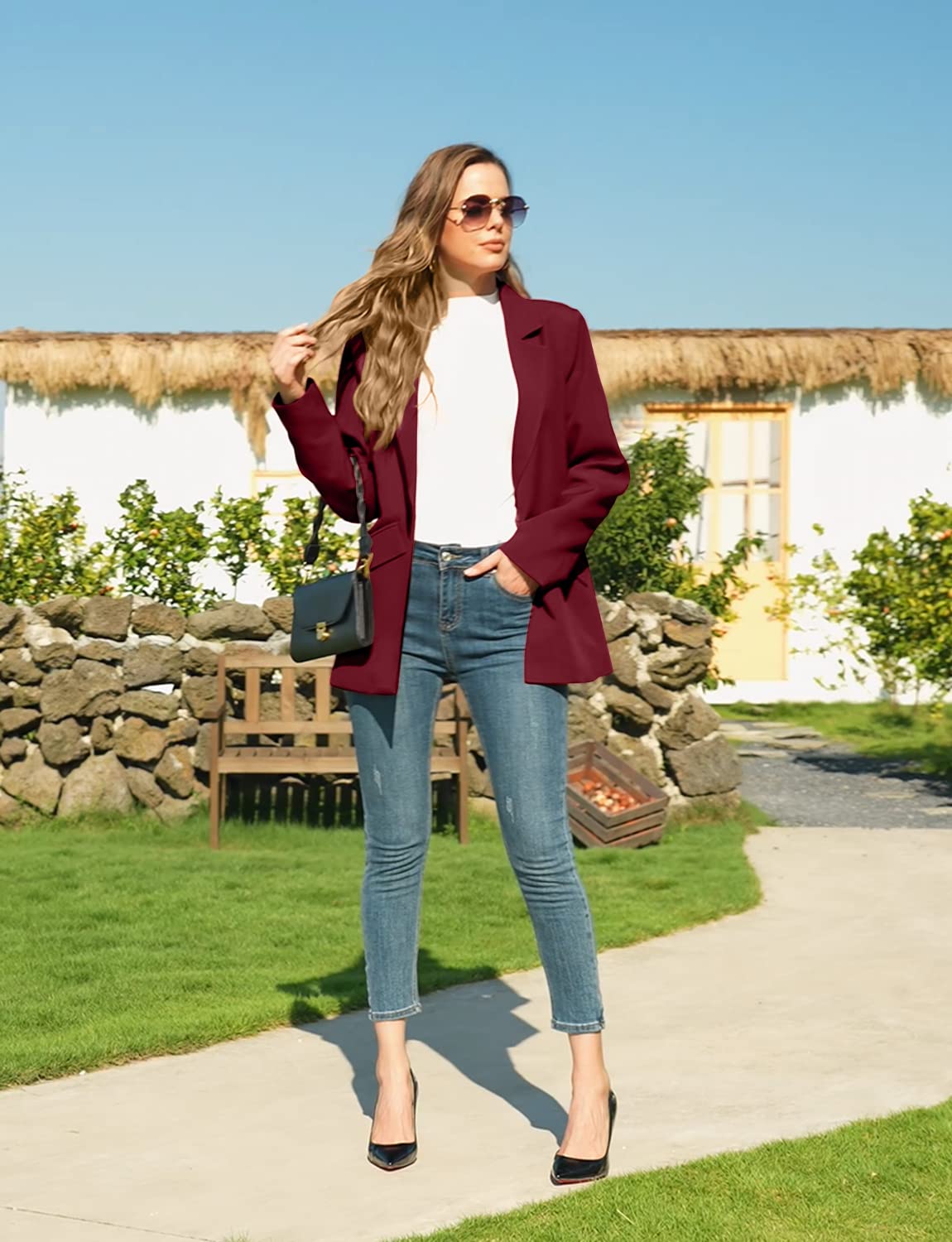 CRAZY GRID Womens Casual Blazer Jacket Long Sleeve Open Front Work Office Blazer Lapel Button Jacket - Xpressa