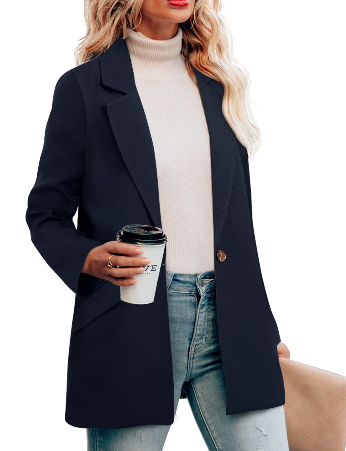 CRAZY GRID Womens Casual Blazer Jacket Long Sleeve Open Front Work Office Blazer Lapel Button Jacket - Xpressa