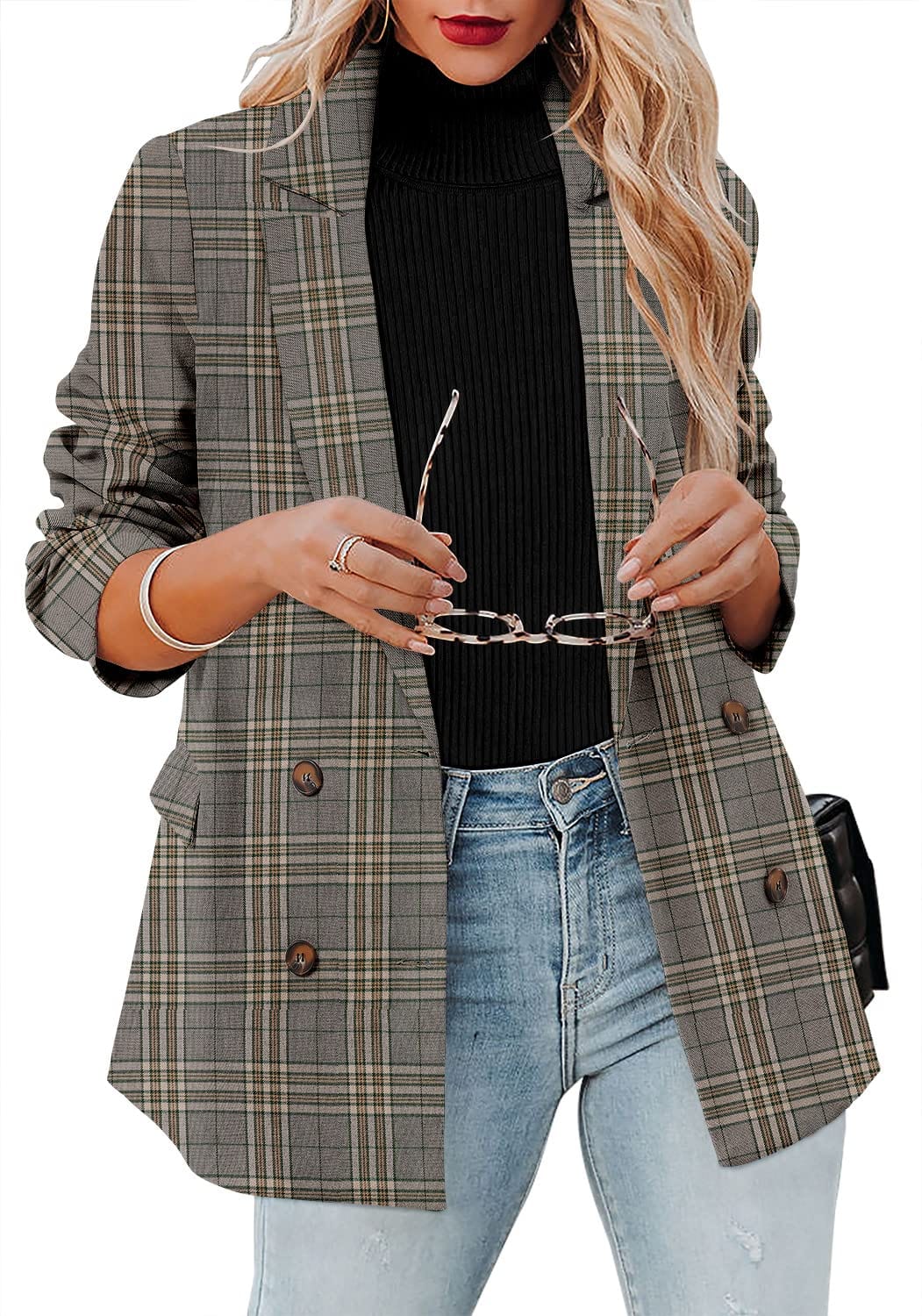 CRAZY GRID Womens Casual Blazer Jacket Long Sleeve Open Front Work Office Blazer Lapel Button Jacket - Xpressa