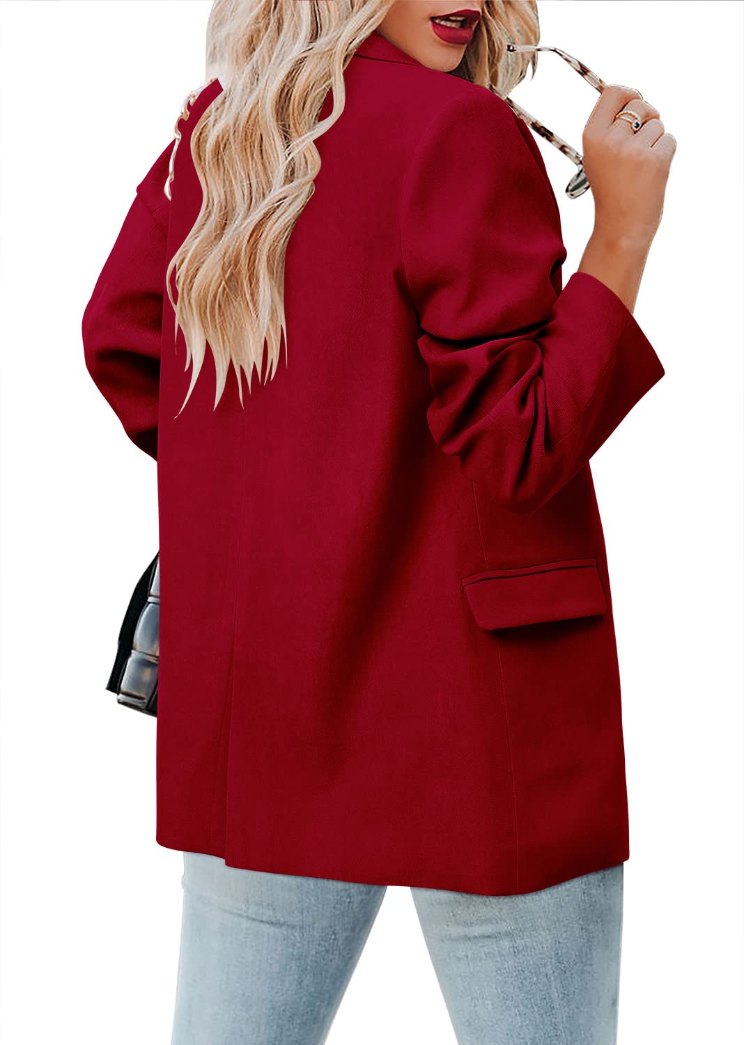 CRAZY GRID Womens Casual Blazer Jacket Long Sleeve Open Front Work Office Blazer Lapel Button Jacket - Xpressa