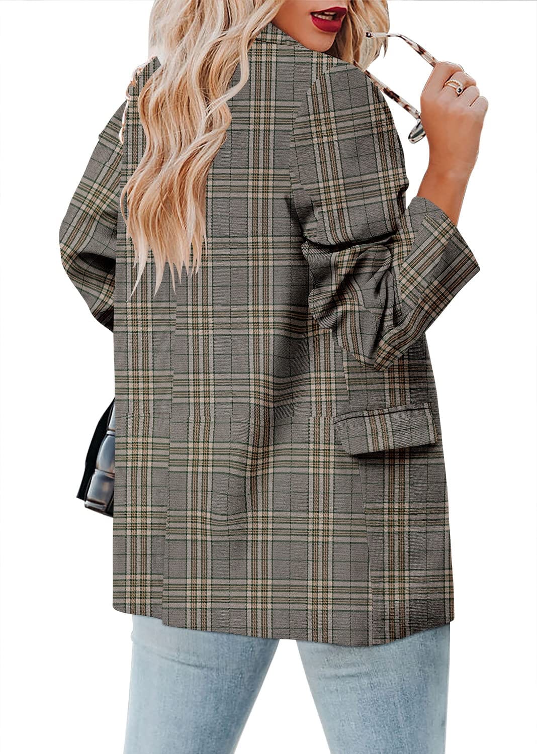 CRAZY GRID Womens Casual Blazer Jacket Long Sleeve Open Front Work Office Blazer Lapel Button Jacket - Xpressa