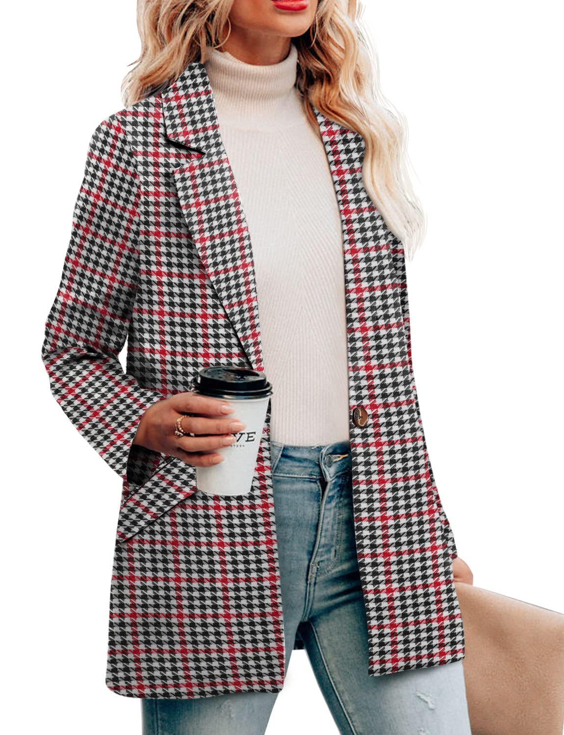 CRAZY GRID Womens Casual Blazer Jacket Long Sleeve Open Front Work Office Blazer Lapel Button Jacket - Xpressa