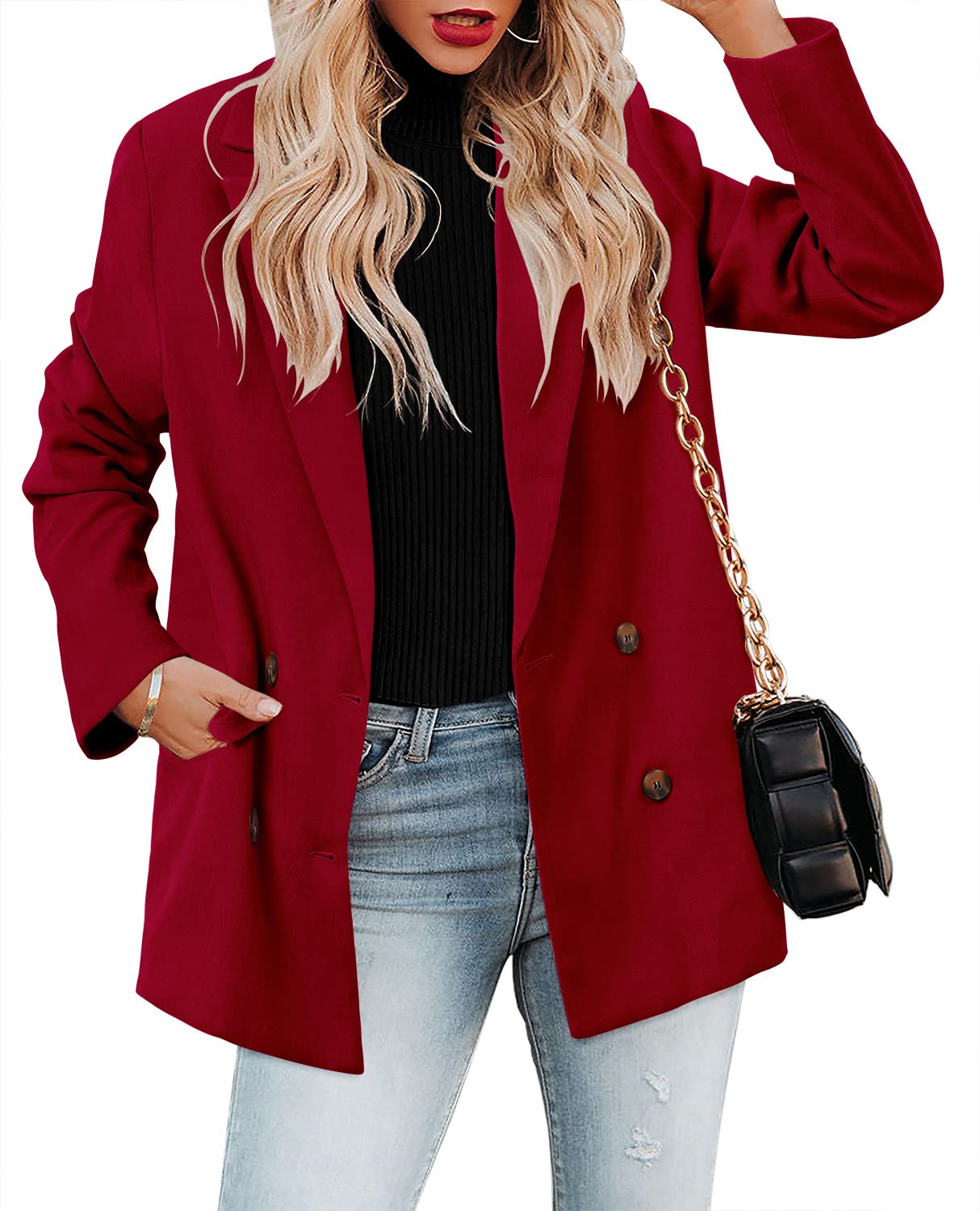 CRAZY GRID Womens Casual Blazer Jacket Long Sleeve Open Front Work Office Blazer Lapel Button Jacket - Xpressa