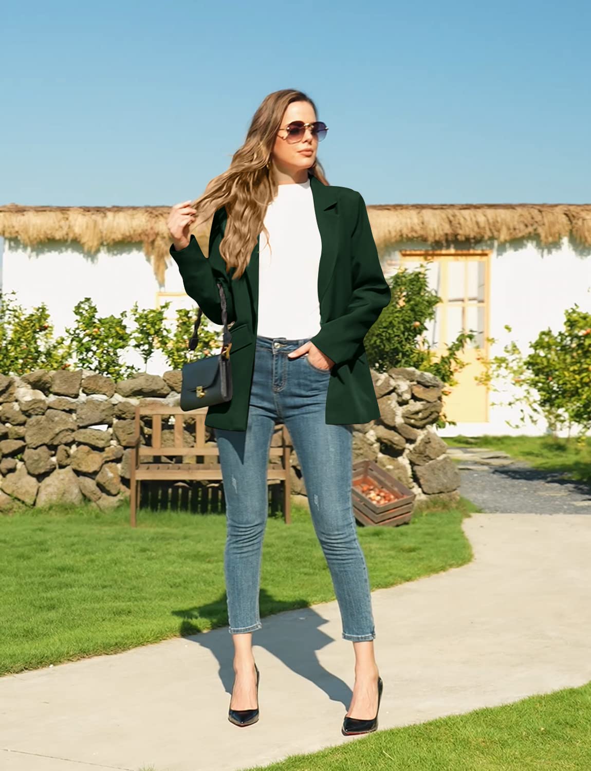 CRAZY GRID Womens Casual Blazer Jacket Long Sleeve Open Front Work Office Blazer Lapel Button Jacket - Xpressa