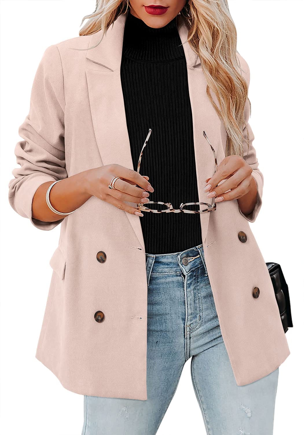 CRAZY GRID Womens Casual Blazer Jacket Long Sleeve Open Front Work Office Blazer Lapel Button Jacket - Xpressa