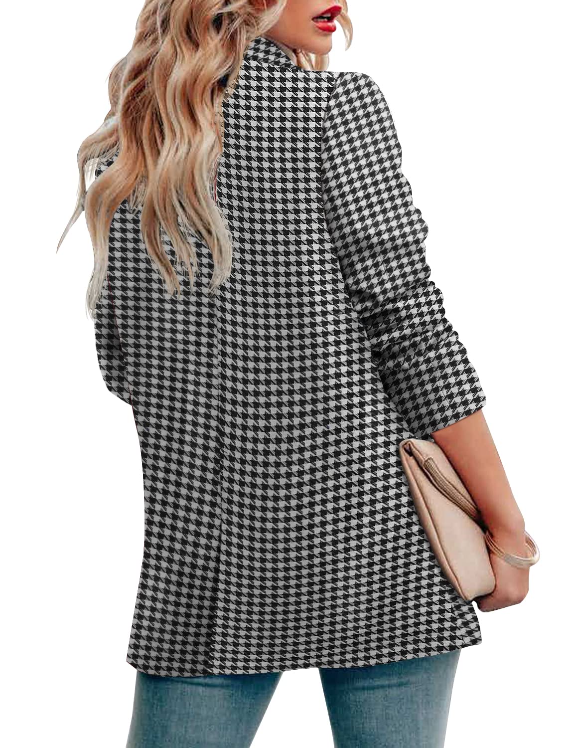 CRAZY GRID Womens Casual Blazer Jacket Long Sleeve Open Front Work Office Blazer Lapel Button Jacket - Xpressa