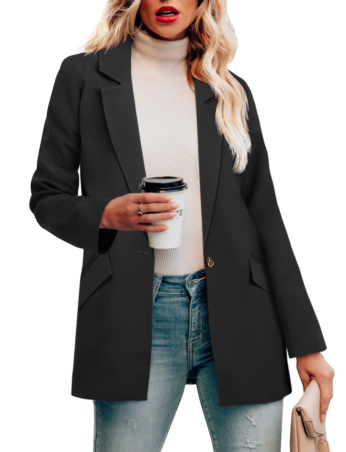 CRAZY GRID Womens Casual Blazer Jacket Long Sleeve Open Front Work Office Blazer Lapel Button Jacket - Xpressa