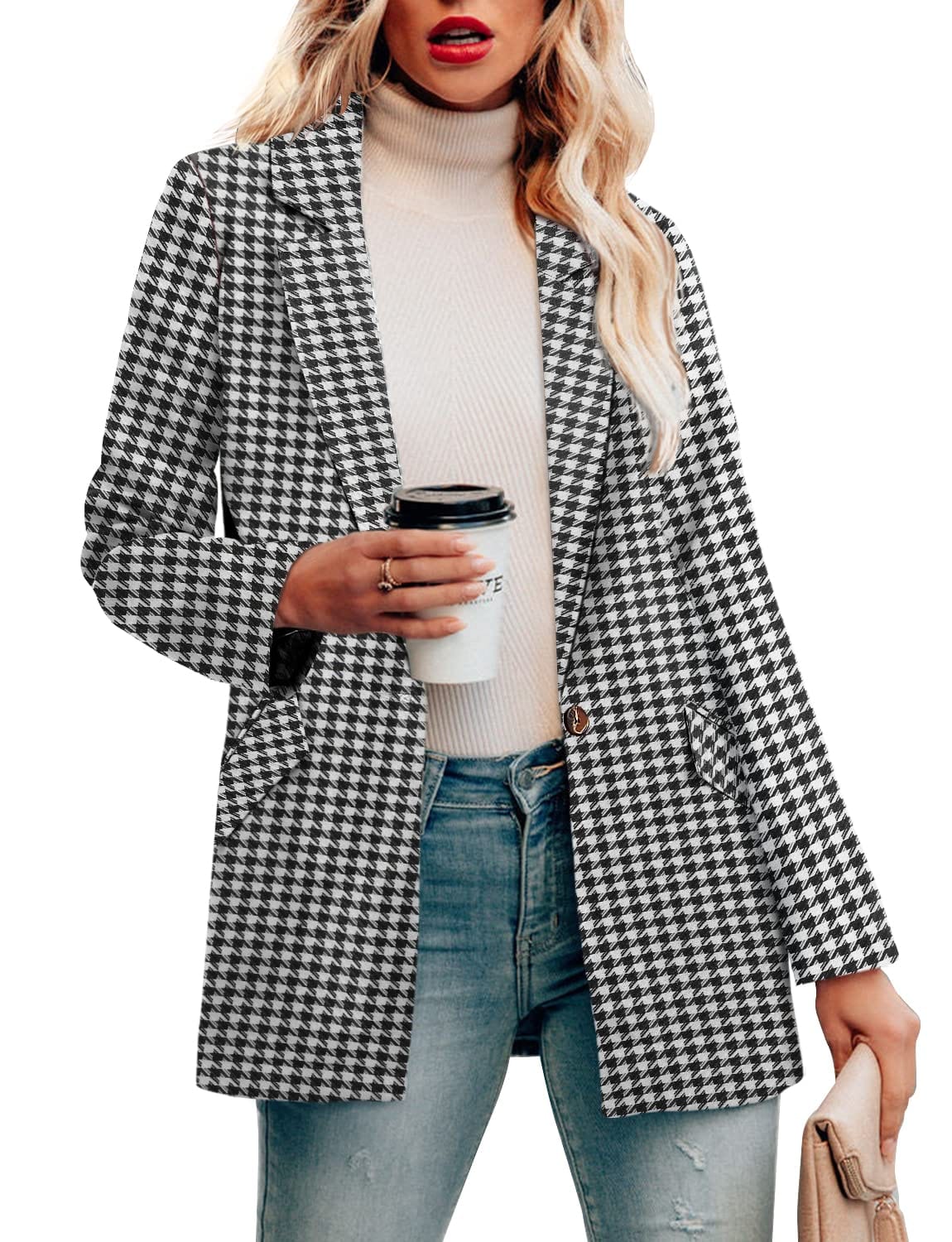 CRAZY GRID Womens Casual Blazer Jacket Long Sleeve Open Front Work Office Blazer Lapel Button Jacket - Xpressa