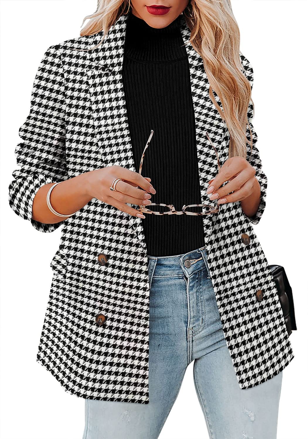 CRAZY GRID Womens Casual Blazer Jacket Long Sleeve Open Front Work Office Blazer Lapel Button Jacket - Xpressa