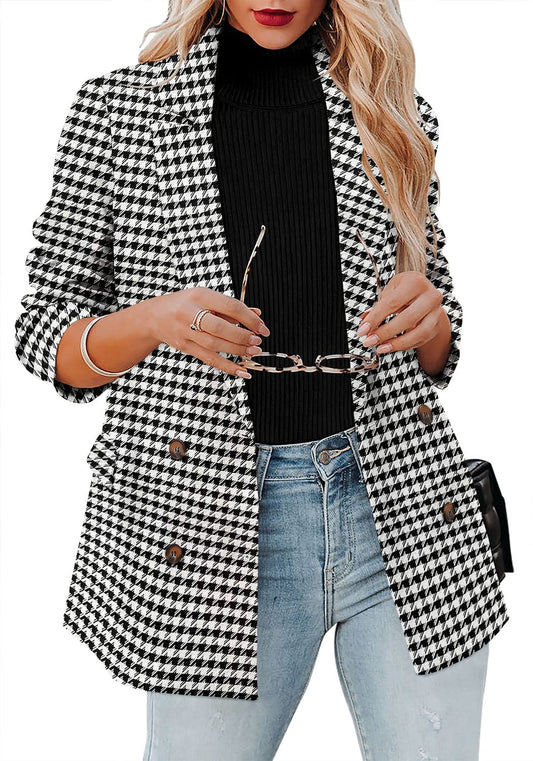 CRAZY GRID Womens Casual Blazer Jacket Long Sleeve Open Front Work Office Blazer Lapel Button Jacket - Xpressa