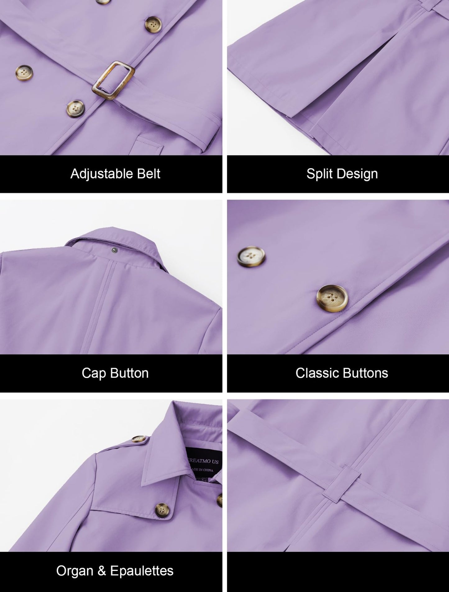 CREATMO US Women's Long Trench Coat Double - Breasted Classic Lapel Overcoat Belted Slim Outerwear Coat with Detachable Hood - Xpressa