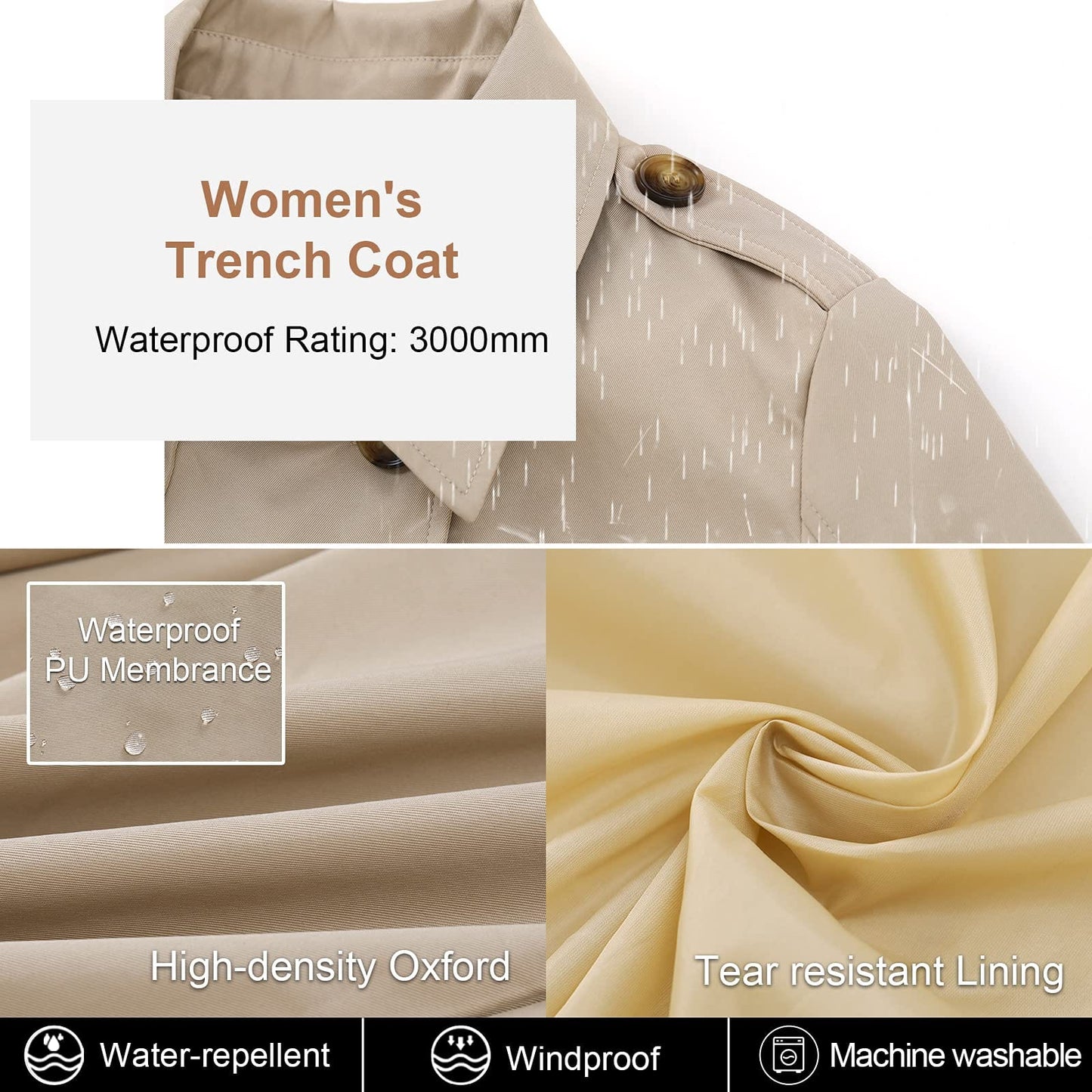 CREATMO US Women's Long Trench Coat Double - Breasted Classic Lapel Overcoat Belted Slim Outerwear Coat with Detachable Hood - Xpressa