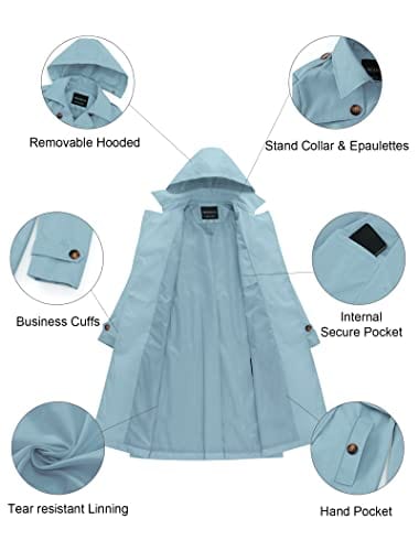 CREATMO US Women's Long Trench Coat Double - Breasted Classic Lapel Overcoat Belted Slim Outerwear Coat with Detachable Hood - Xpressa