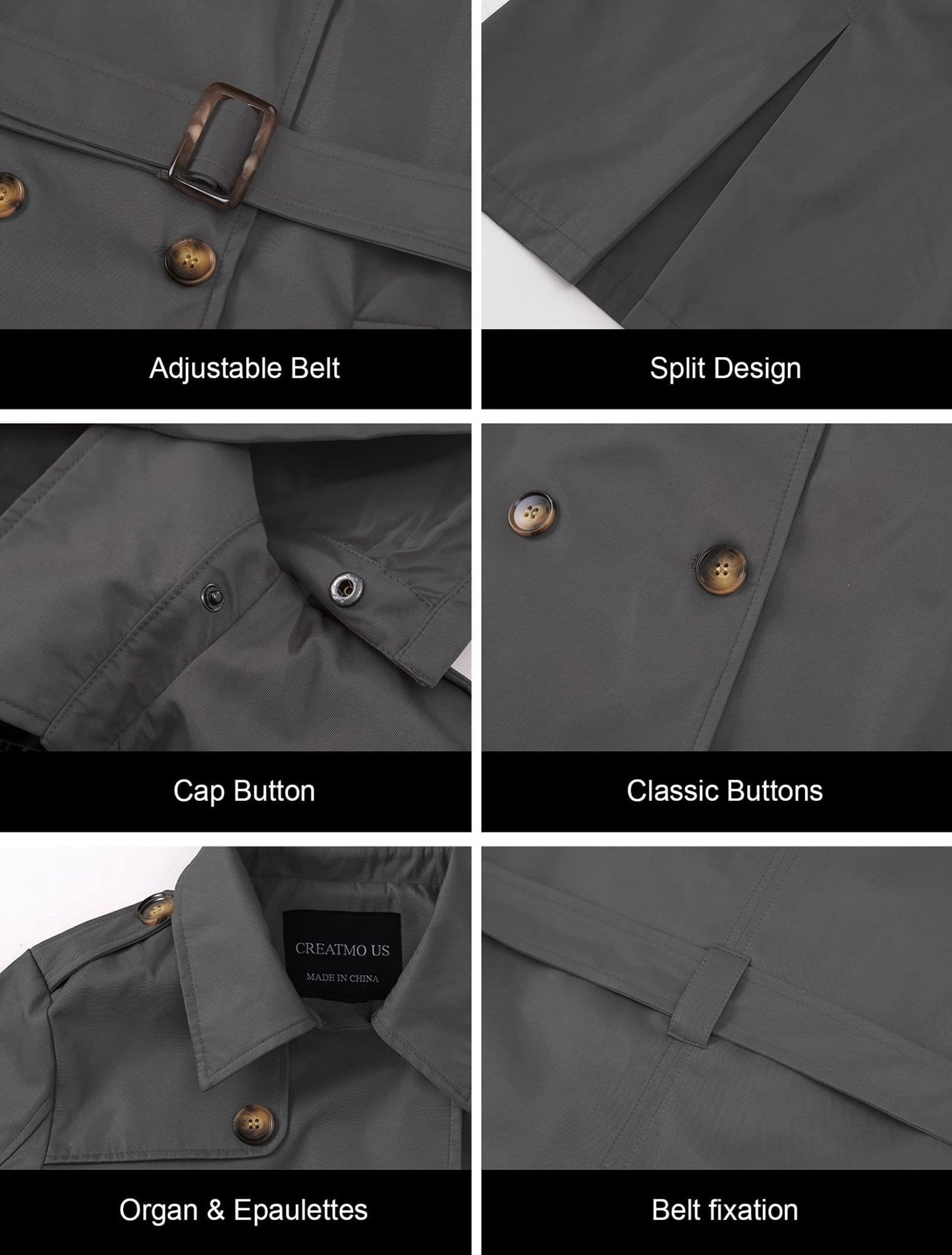 CREATMO US Women's Long Trench Coat Double - Breasted Classic Lapel Overcoat Belted Slim Outerwear Coat with Detachable Hood - Xpressa