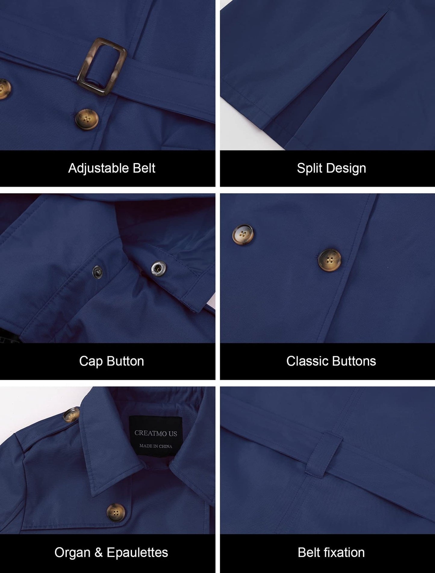 CREATMO US Women's Long Trench Coat Double - Breasted Classic Lapel Overcoat Belted Slim Outerwear Coat with Detachable Hood - Xpressa