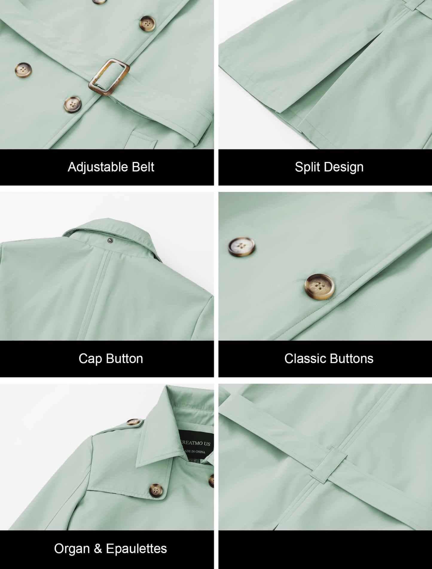 CREATMO US Women's Long Trench Coat Double - Breasted Classic Lapel Overcoat Belted Slim Outerwear Coat with Detachable Hood - Xpressa