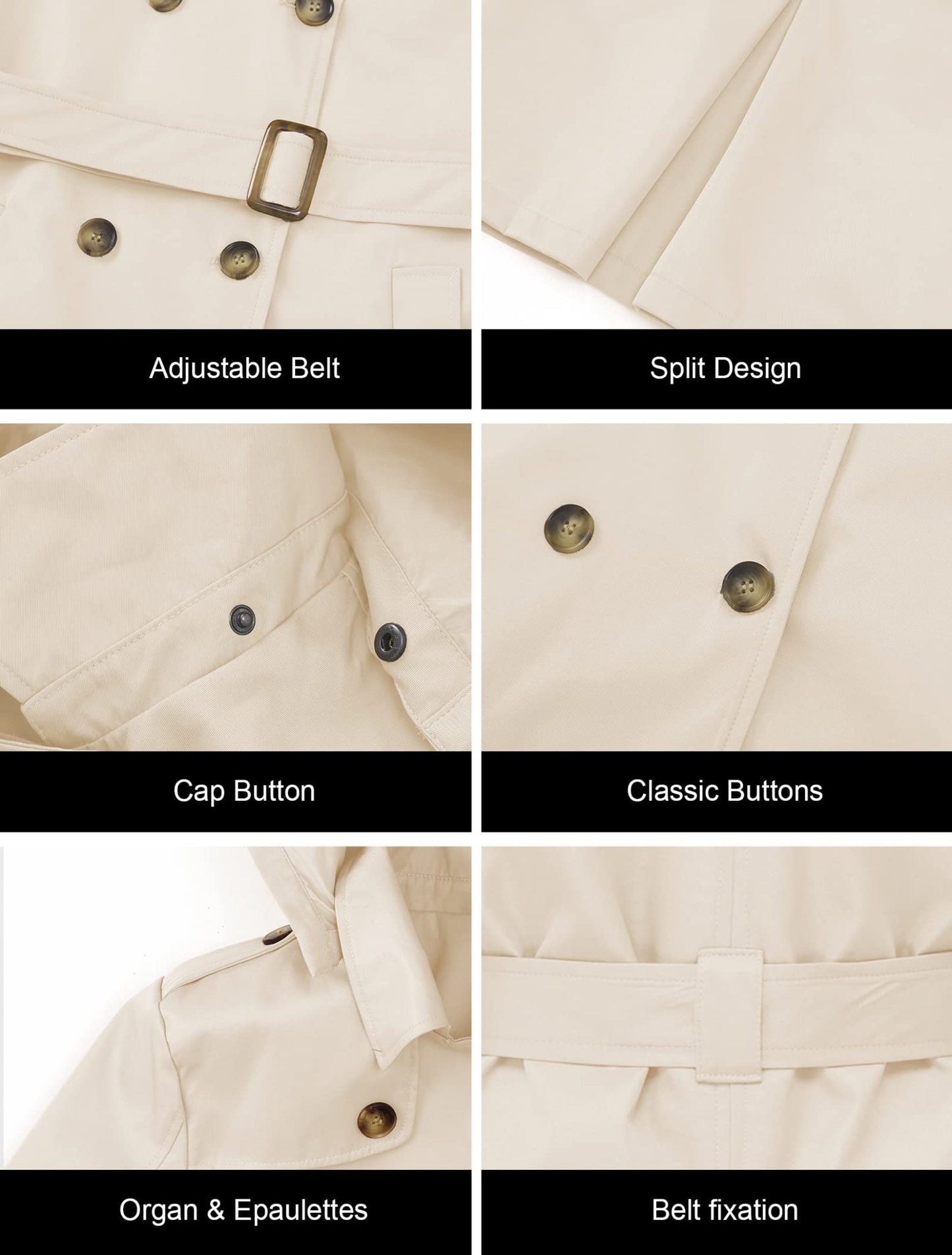 CREATMO US Women's Long Trench Coat Double - Breasted Classic Lapel Overcoat Belted Slim Outerwear Coat with Detachable Hood - Xpressa