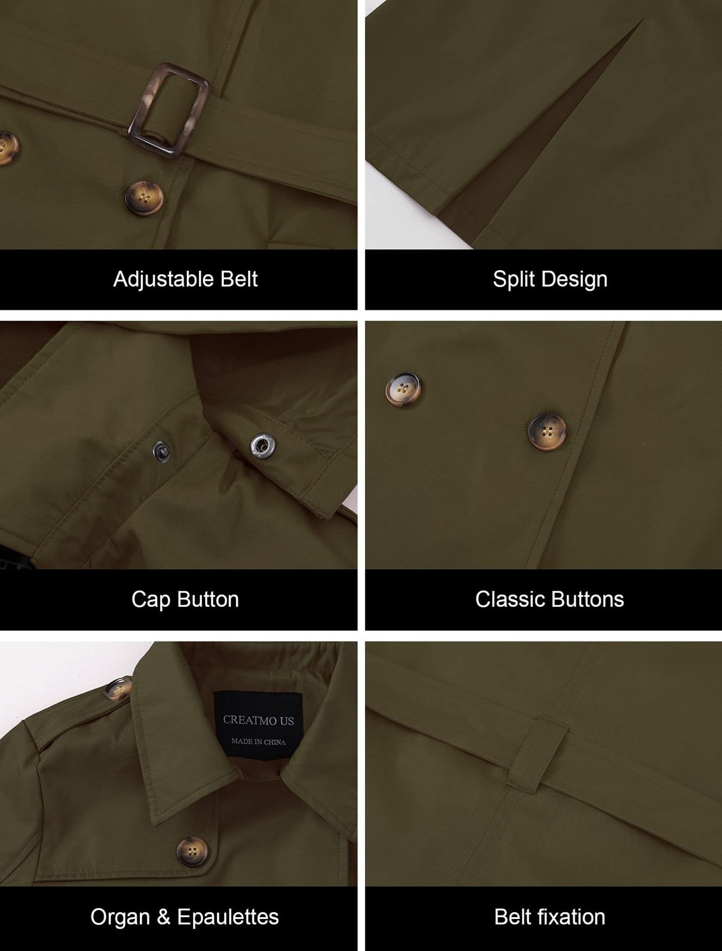 CREATMO US Women's Long Trench Coat Double - Breasted Classic Lapel Overcoat Belted Slim Outerwear Coat with Detachable Hood - Xpressa