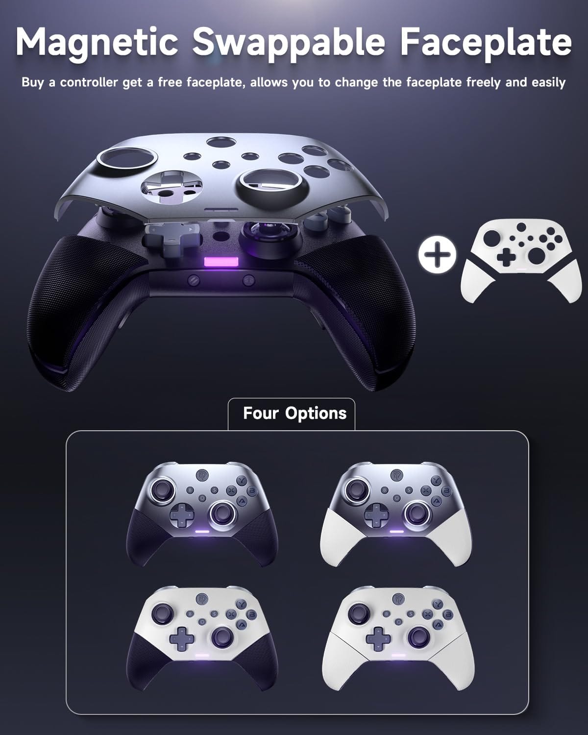 EasySMX Wireless PC Controller with Hall Triggers, Hall Joysticks, Bluetooth Controller for PC, Switch and Steam, Android TV, Android Mobile and iPhone/iPad - Include a White Swappable Faceplate - Xpressa