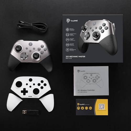 EasySMX Wireless PC Controller with Hall Triggers, Hall Joysticks, Bluetooth Controller for PC, Switch and Steam, Android TV, Android Mobile and iPhone/iPad - Include a White Swappable Faceplate - Xpressa