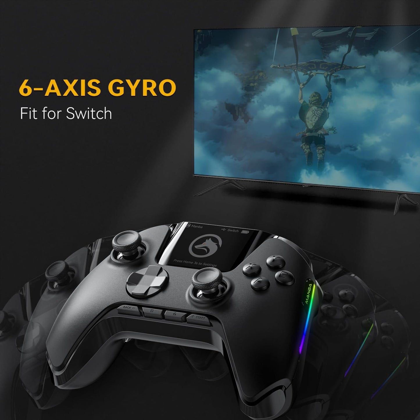 (No Drift) ManbaOne Interactive Screen Wireless Gaming Controller for Switch/PC/iOS/Android,Hall Effect Stick & Trigger,RGB Lighting,Remappable Buttons,1800mAh with Charging Dock (White) - Xpressa