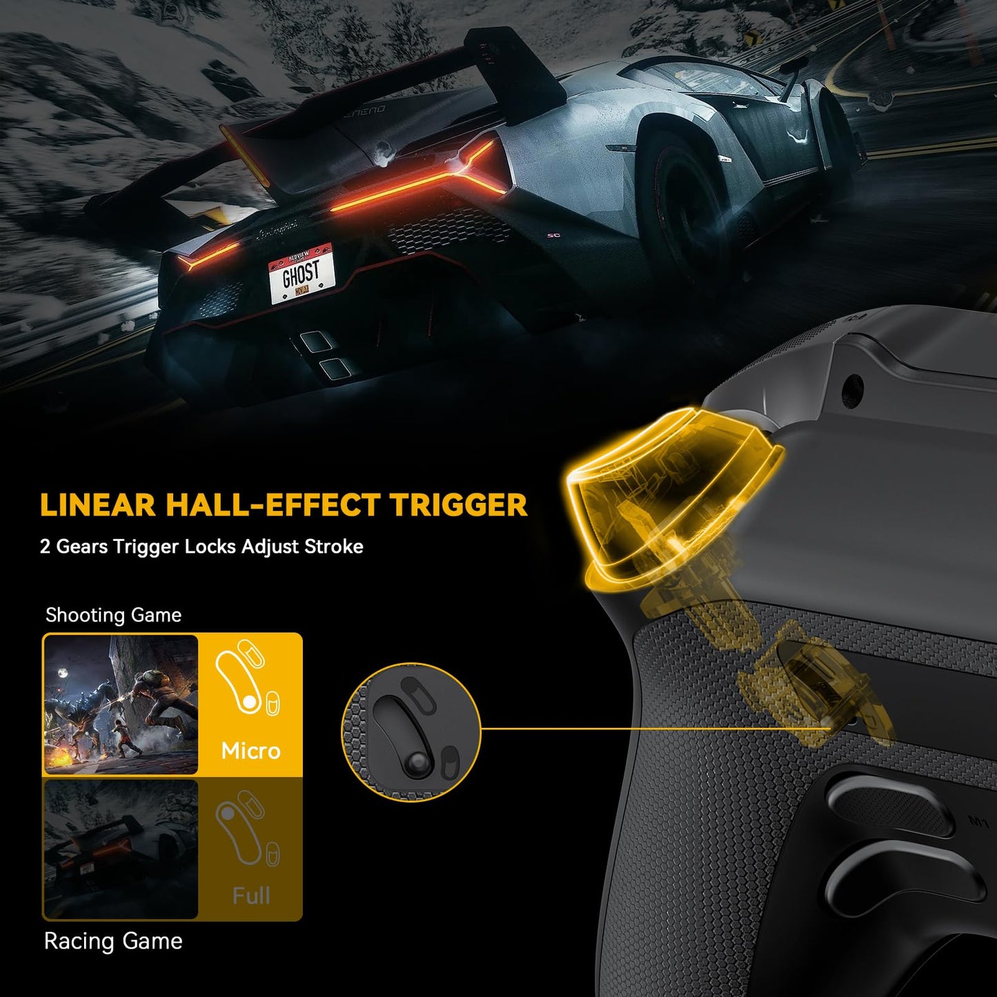 (No Drift) ManbaOne Interactive Screen Wireless Gaming Controller for Switch/PC/iOS/Android,Hall Effect Stick & Trigger,RGB Lighting,Remappable Buttons,1800mAh with Charging Dock (White) - Xpressa