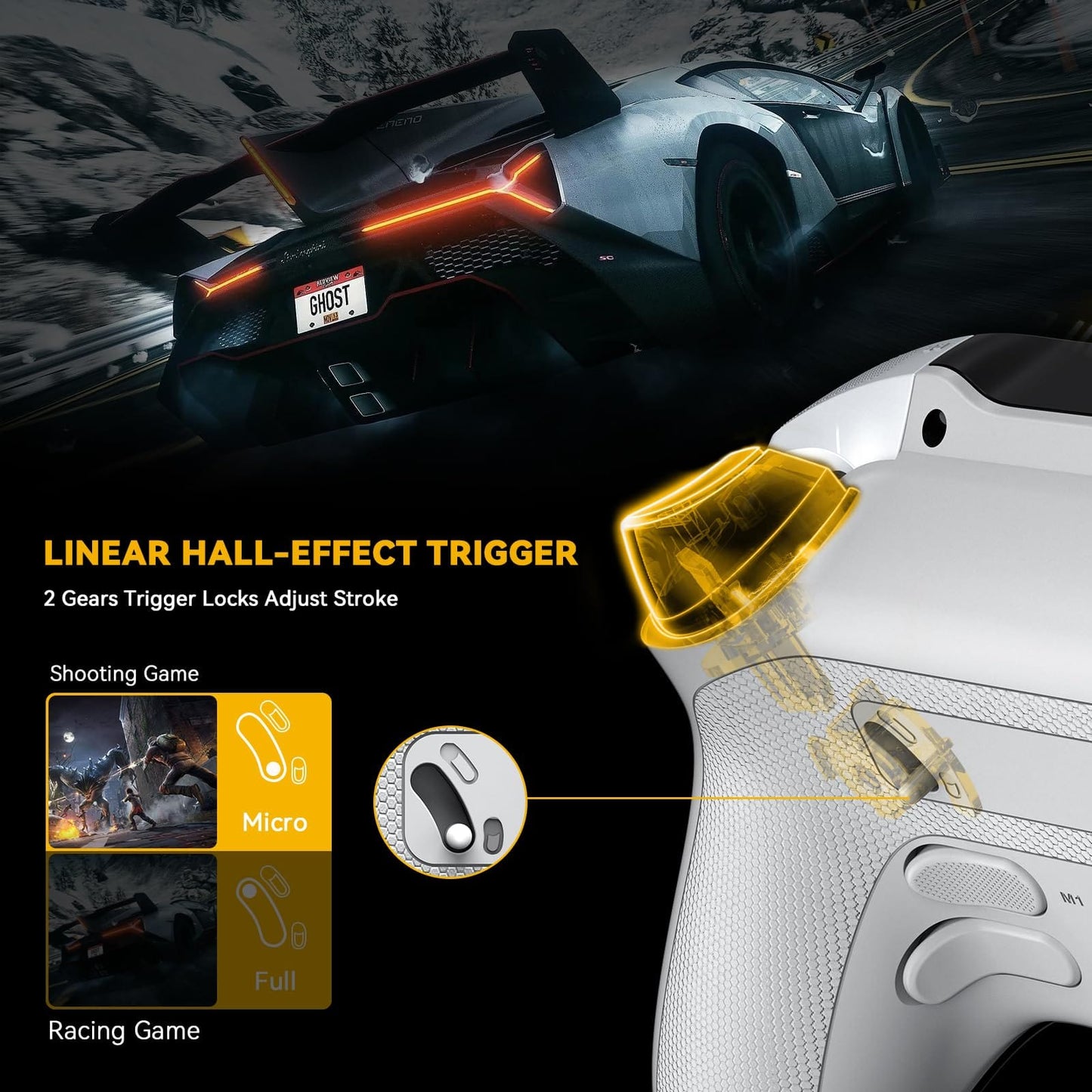 (No Drift) ManbaOne Interactive Screen Wireless Gaming Controller for Switch/PC/iOS/Android,Hall Effect Stick & Trigger,RGB Lighting,Remappable Buttons,1800mAh with Charging Dock (White) - Xpressa