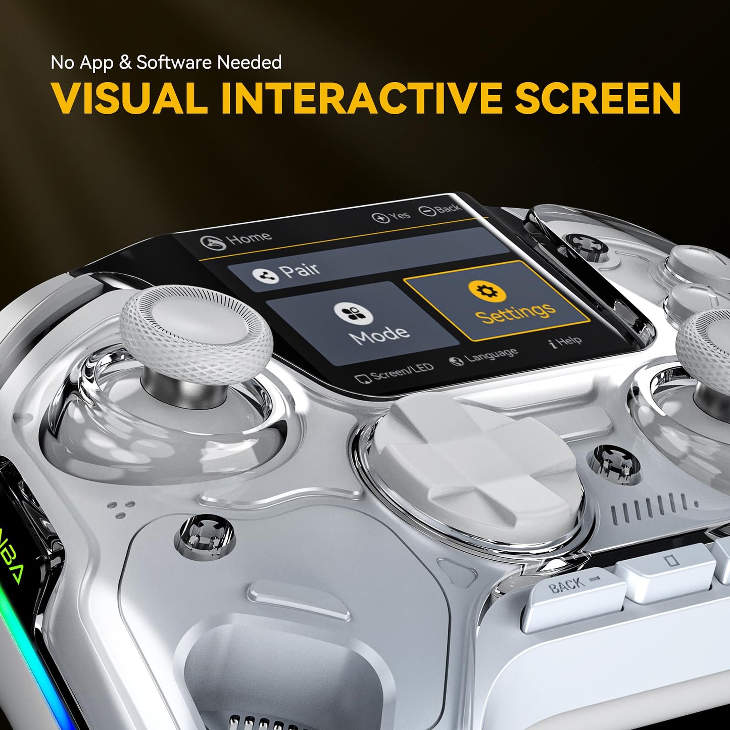 (No Drift) ManbaOne Interactive Screen Wireless Gaming Controller for Switch/PC/iOS/Android,Hall Effect Stick & Trigger,RGB Lighting,Remappable Buttons,1800mAh with Charging Dock (White) - Xpressa