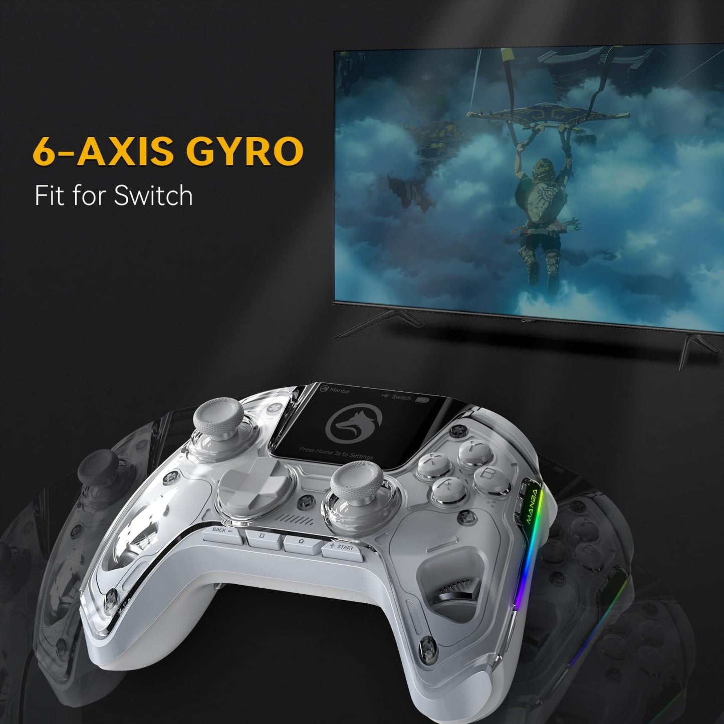 (No Drift) ManbaOne Interactive Screen Wireless Gaming Controller for Switch/PC/iOS/Android,Hall Effect Stick & Trigger,RGB Lighting,Remappable Buttons,1800mAh with Charging Dock (White) - Xpressa