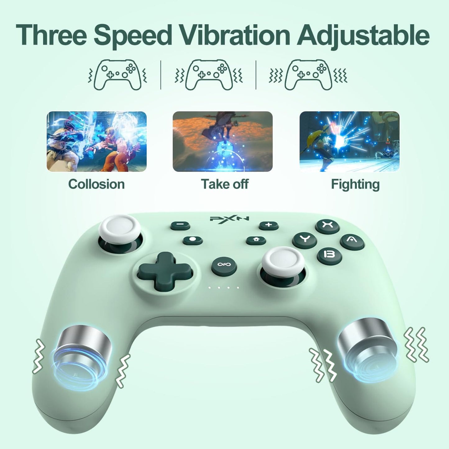 PXN P50H Wireless Switch Pro Controller, Dual Shock Gamepad Joystick Support NFC Turbo, Macro, Gyro Axis, Wake - Up, Hall Effect Joysticks, for Switch/Lite/OLED/iOS (16 versions only) / PC (Green) - Xpressa
