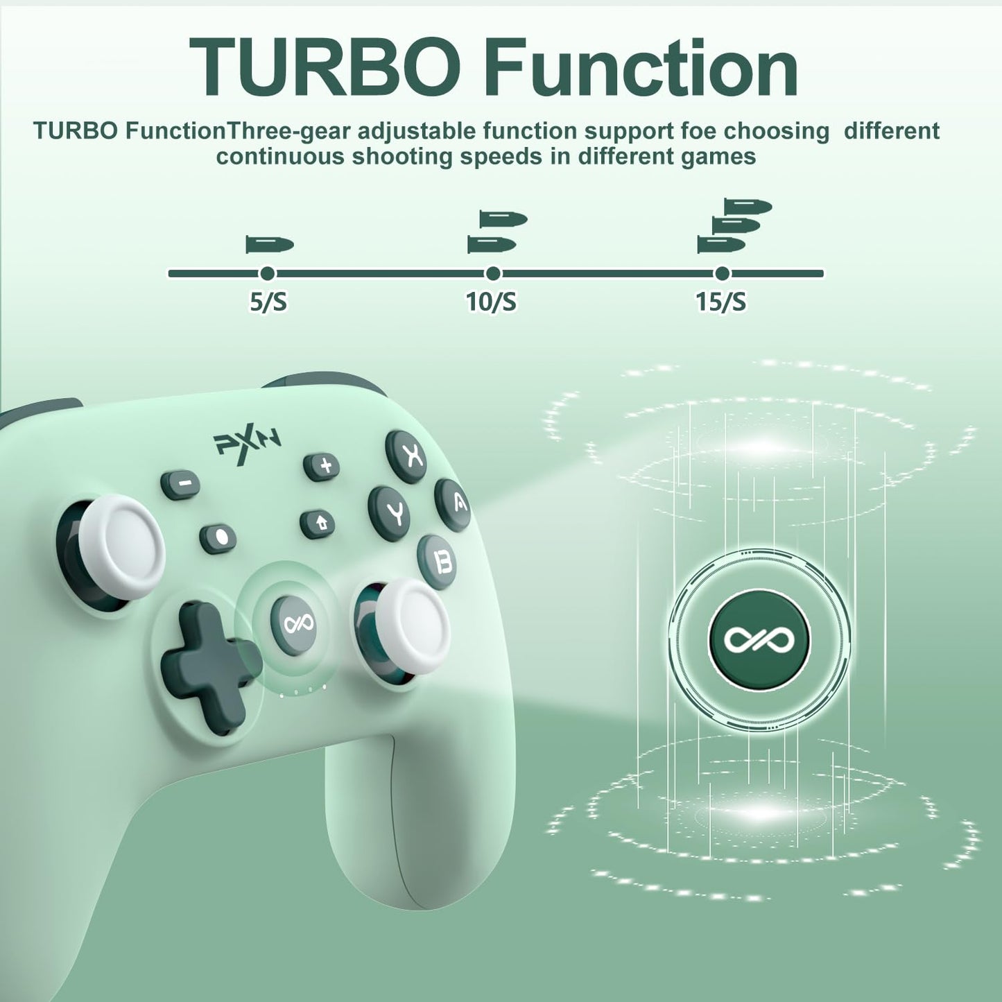 PXN P50H Wireless Switch Pro Controller, Dual Shock Gamepad Joystick Support NFC Turbo, Macro, Gyro Axis, Wake - Up, Hall Effect Joysticks, for Switch/Lite/OLED/iOS (16 versions only) / PC (Green) - Xpressa